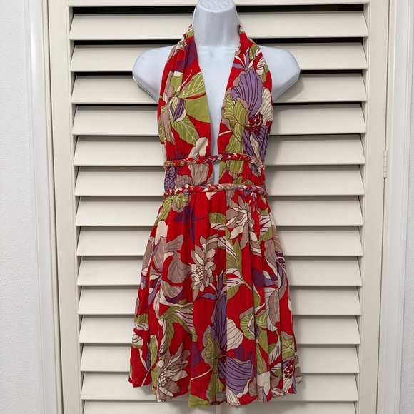Dresses & Skirts - Floral Halter Neck Dress - Red, Green, Purple